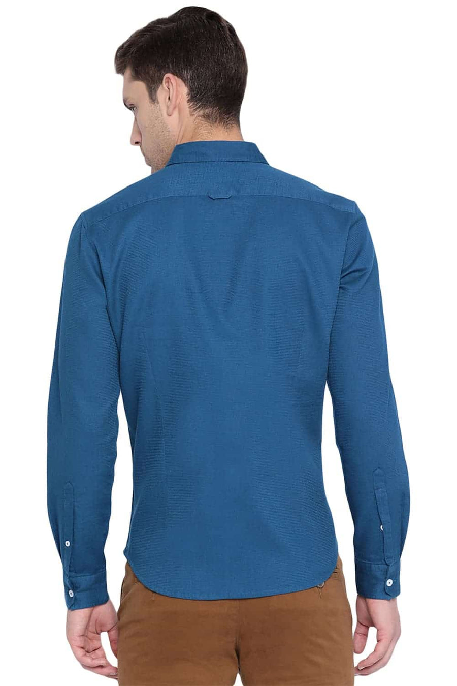 BASICS SLIM FIT MOROCCAN BLUE STRUCTURE SHIRT