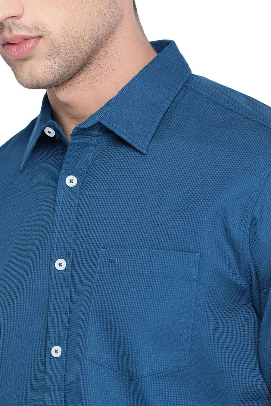 BASICS SLIM FIT MOROCCAN BLUE STRUCTURE SHIRT
