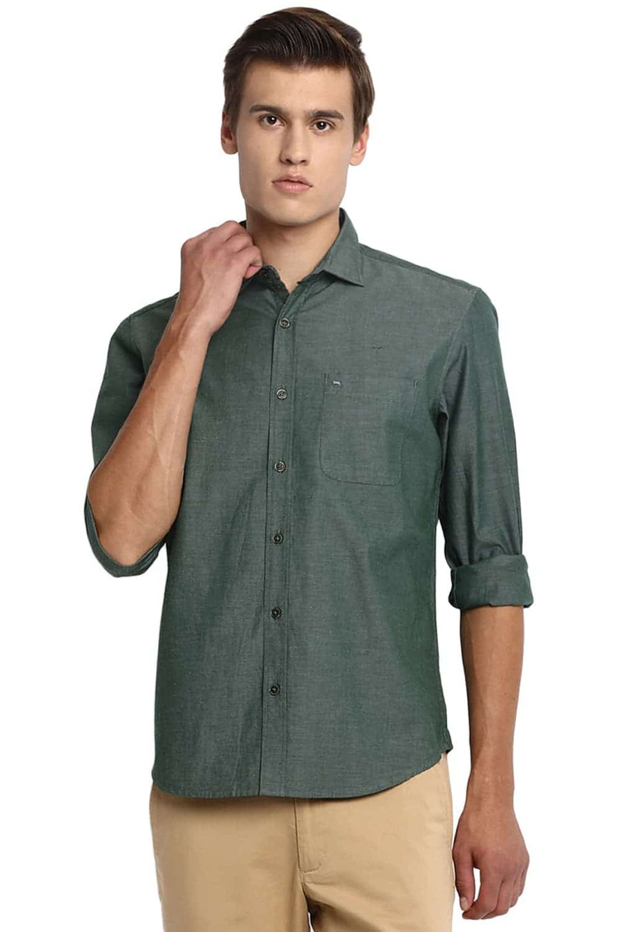 BASICS SLIM FIT CILANTRO GREEN OXFORD SHIRT
