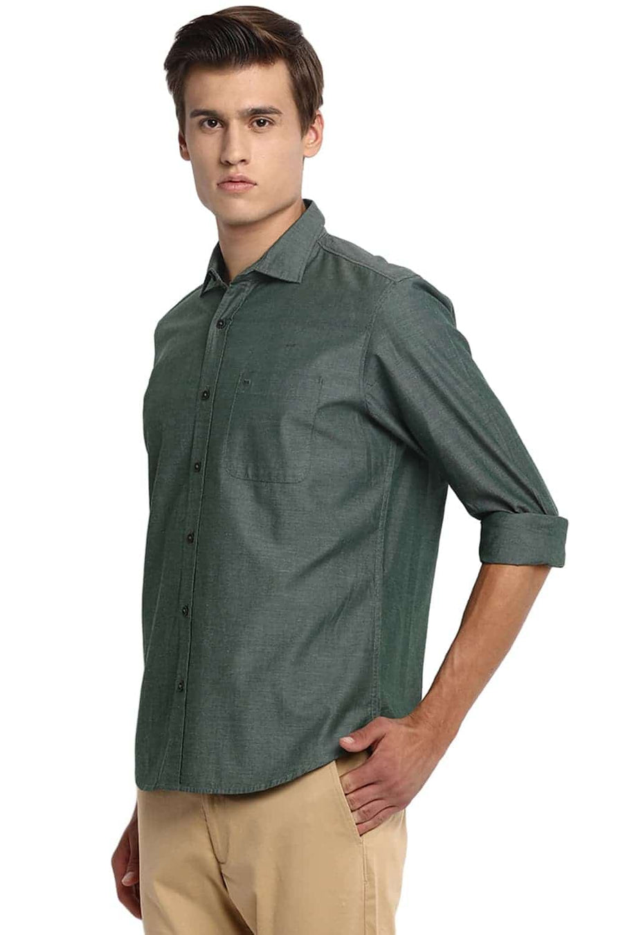 BASICS SLIM FIT CILANTRO GREEN OXFORD SHIRT