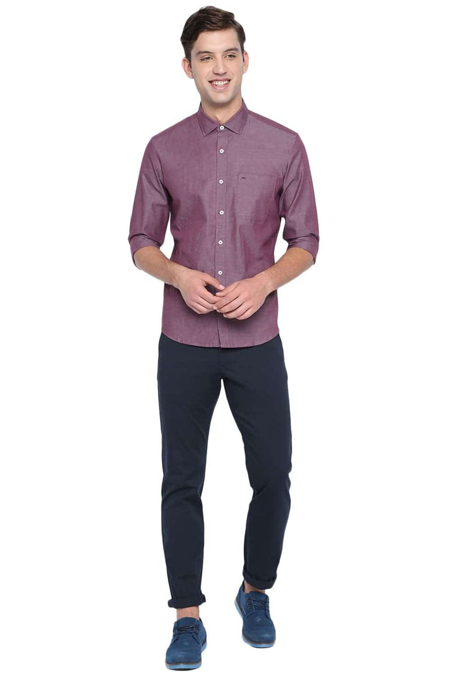 BASICS SLIM FIT ANDORRA BROWN OXFORD SHIRT