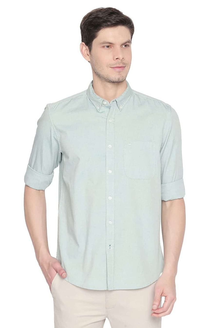 BASICS SLIM FIT KATYDID GREEN OXFORD SHIRT