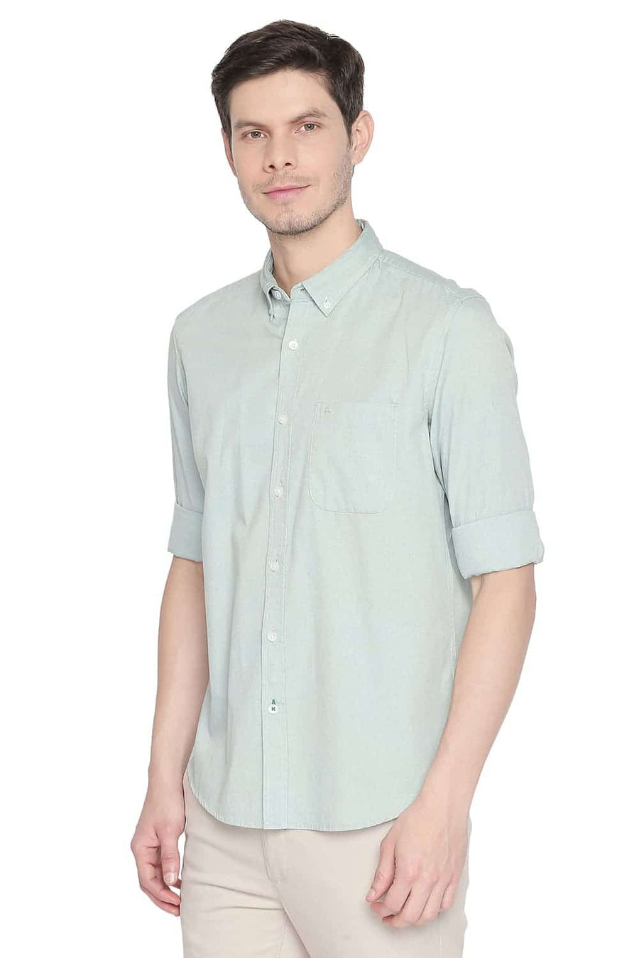 BASICS SLIM FIT KATYDID GREEN OXFORD SHIRT