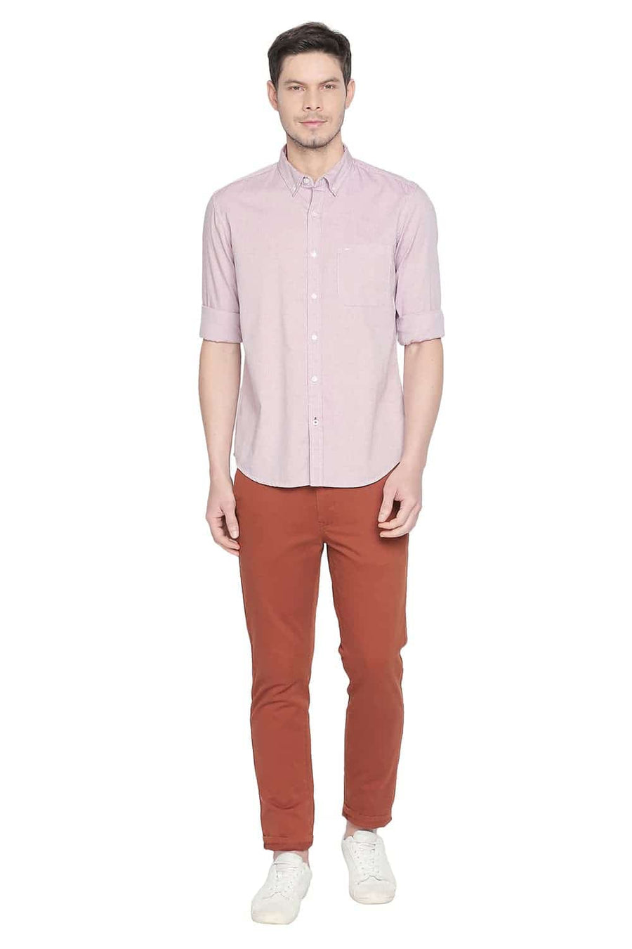 BASICS SLIM FIT PINK CARNATION OXFORD SHIRT