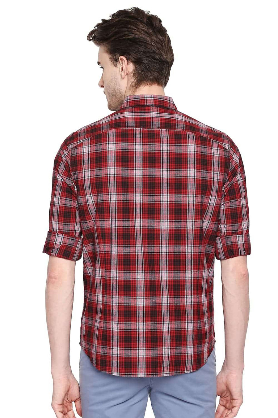 BASICS SLIM FIT ROCOCO RED CHECKS SHIRT