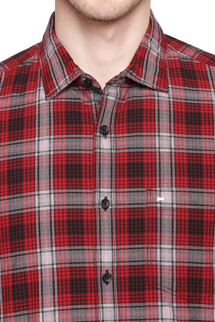BASICS SLIM FIT ROCOCO RED CHECKS SHIRT