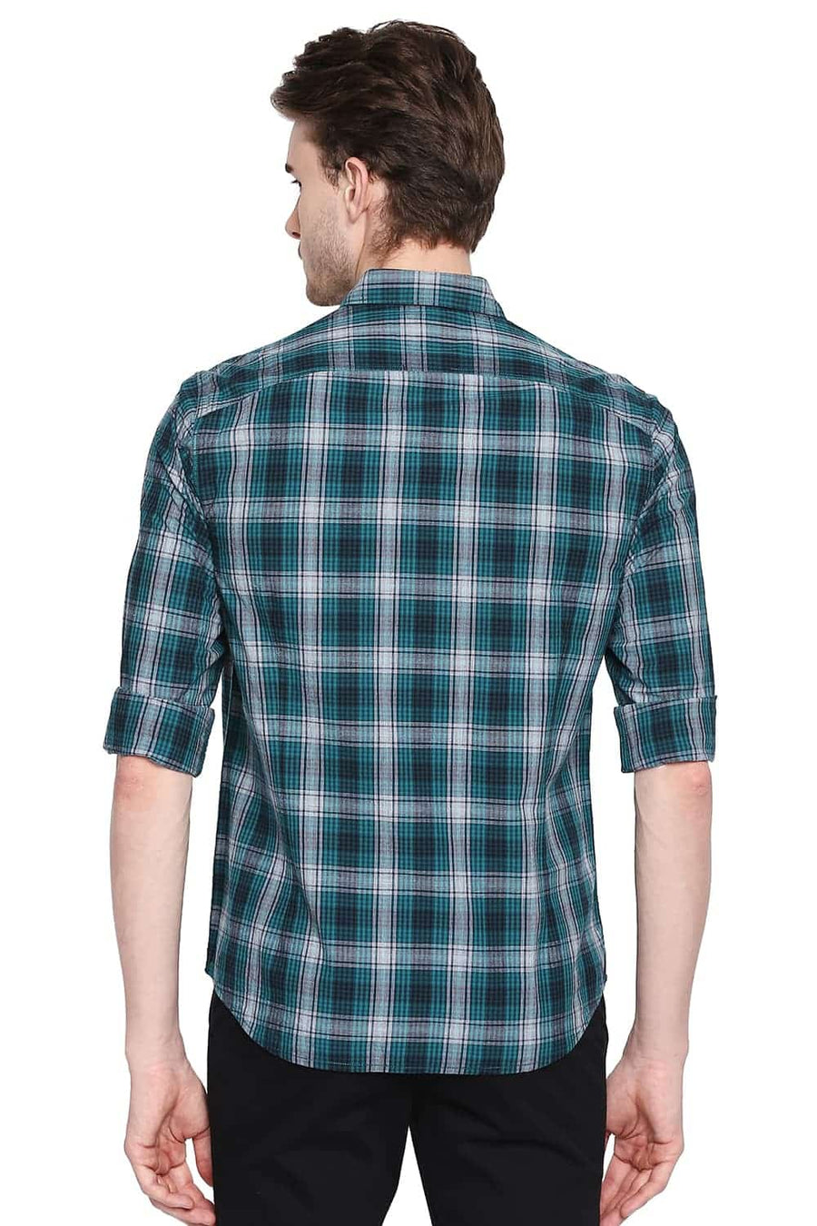 BASICS SLIM FIT TIDEPOOL GREEN CHECKS SHIRT