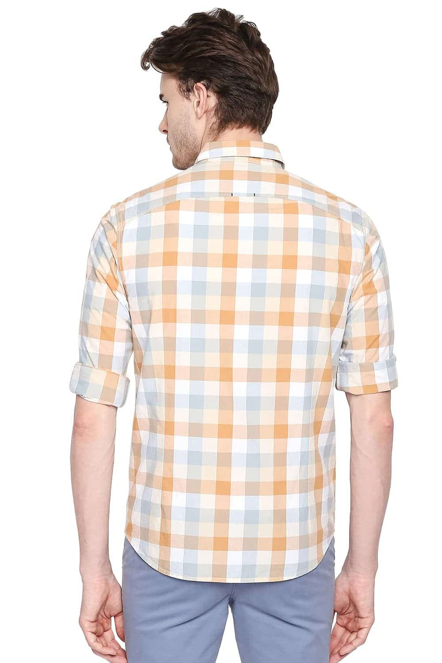 BASICS SLIM FIT CREME BEIGE CHECKS SHIRT