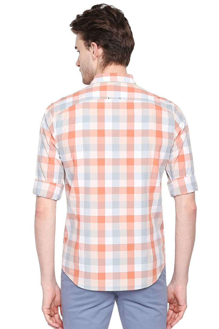 BASICS SLIM FIT MELON ORANGE CHECKS SHIRT