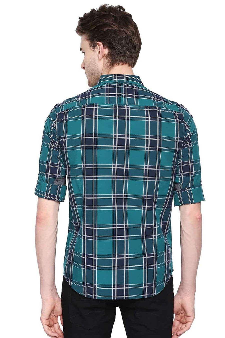 BASICS SLIM FIT PARASAILING GREEN CHECKS SHIRT
