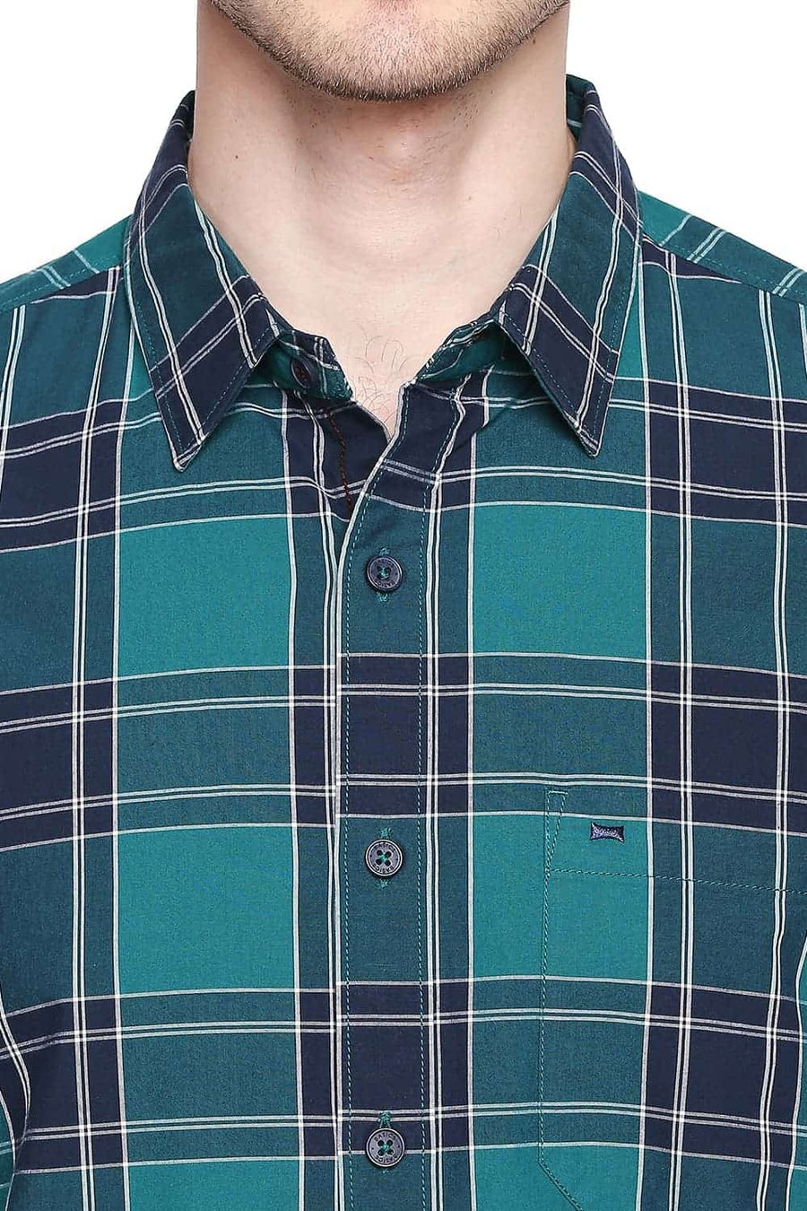 BASICS SLIM FIT PARASAILING GREEN CHECKS SHIRT