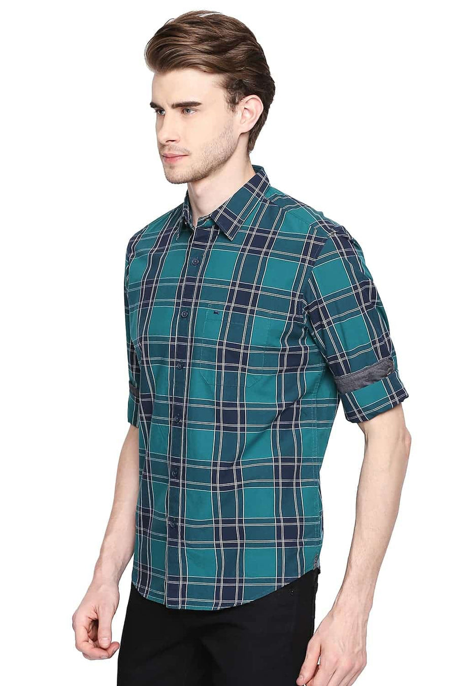 BASICS SLIM FIT PARASAILING GREEN CHECKS SHIRT