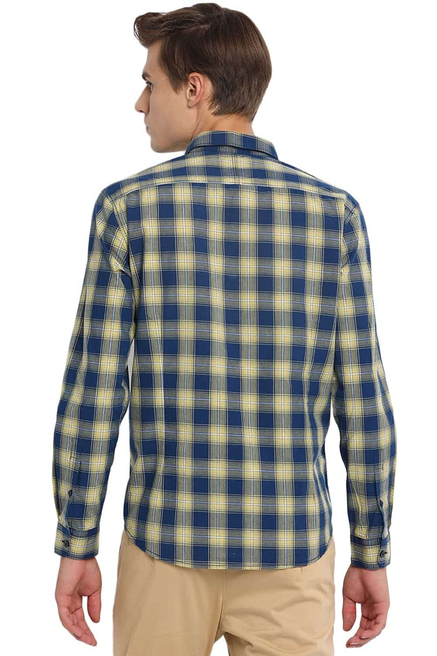BASICS SLIM FIT ENDURE YELLOW CHECKS SHIRT