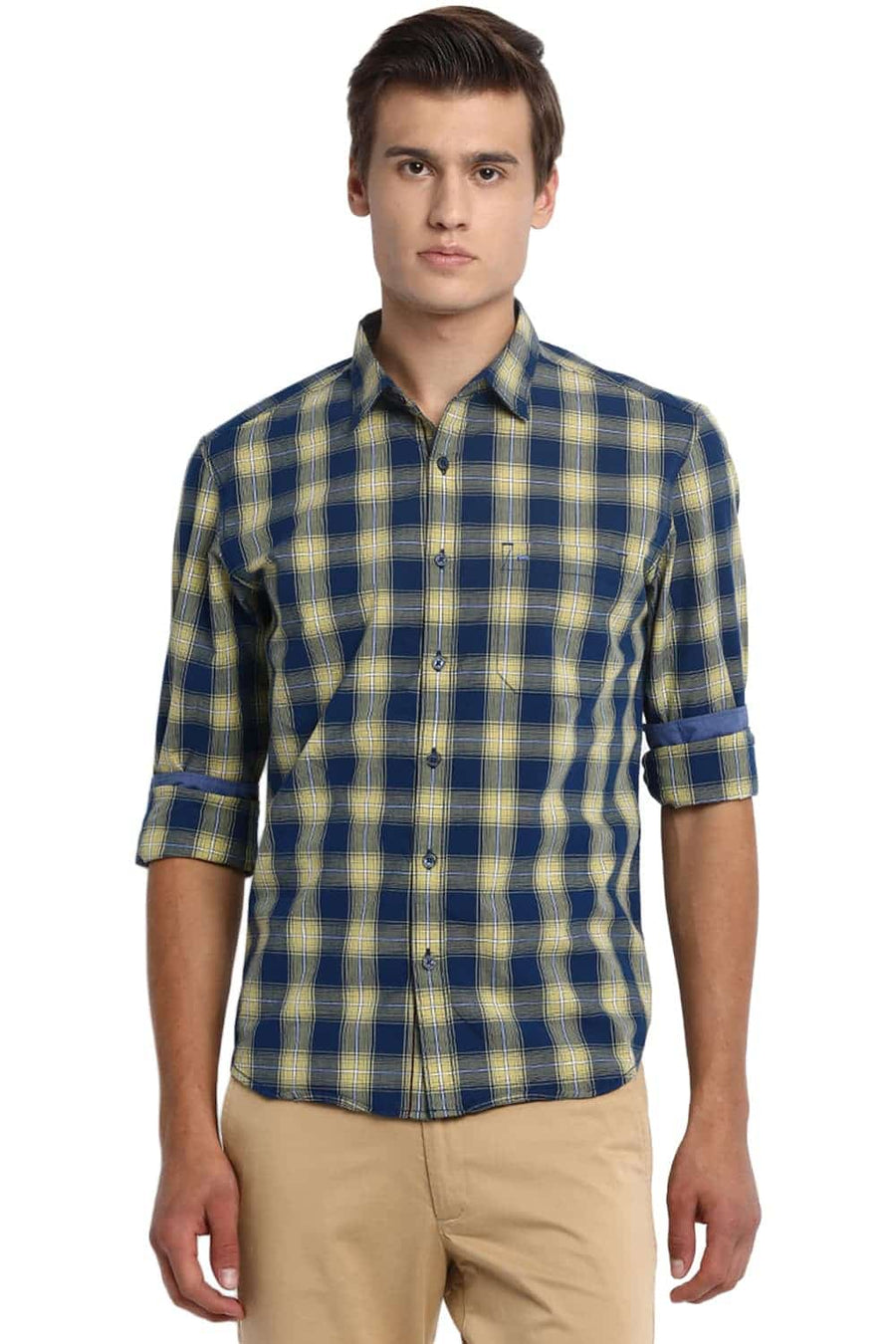 BASICS SLIM FIT ENDURE YELLOW CHECKS SHIRT