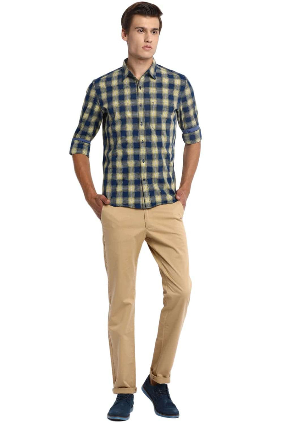 BASICS SLIM FIT ENDURE YELLOW CHECKS SHIRT