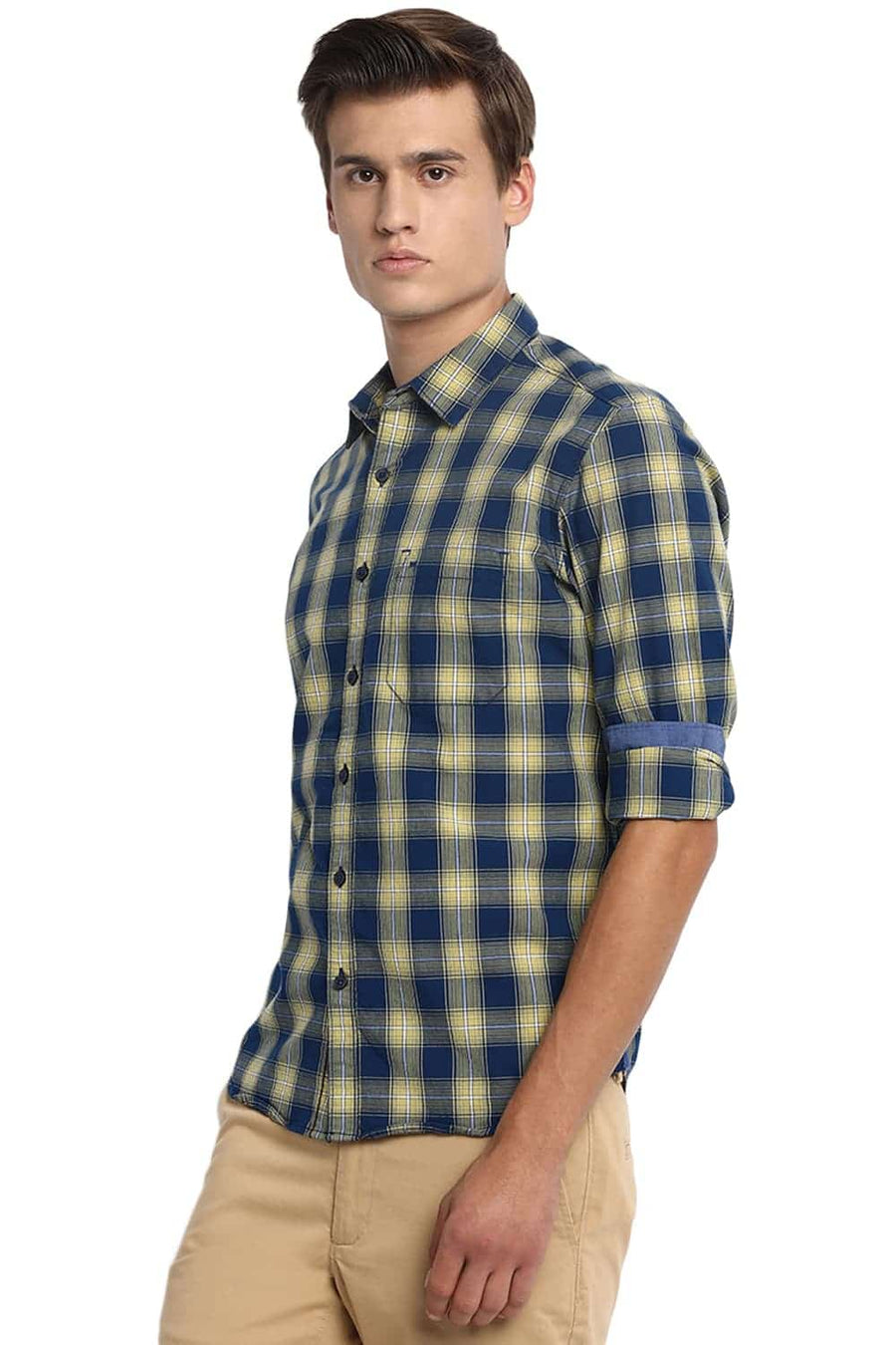 BASICS SLIM FIT ENDURE YELLOW CHECKS SHIRT
