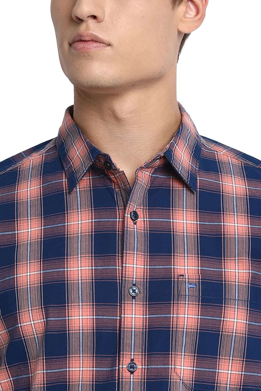 BASICS SLIM FIT PAPAYA ORANGE CHECKS SHIRT