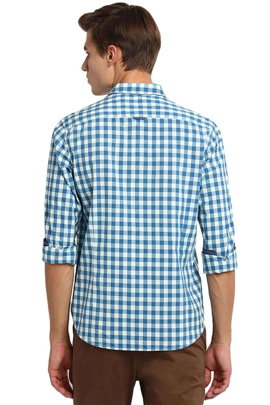 BASICS SLIM FIT YUCCA BLUE CHECKS SHIRT