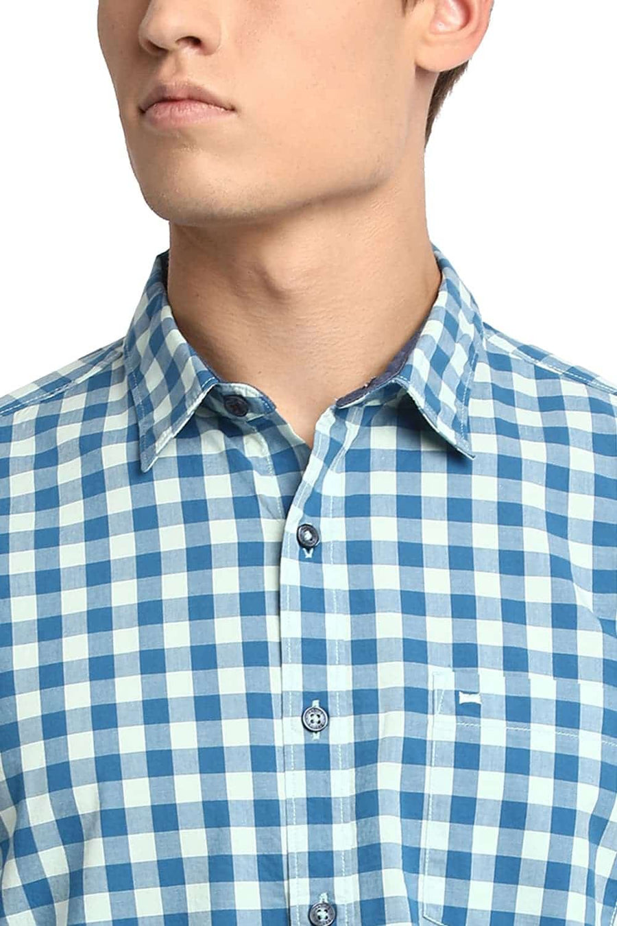 BASICS SLIM FIT YUCCA BLUE CHECKS SHIRT