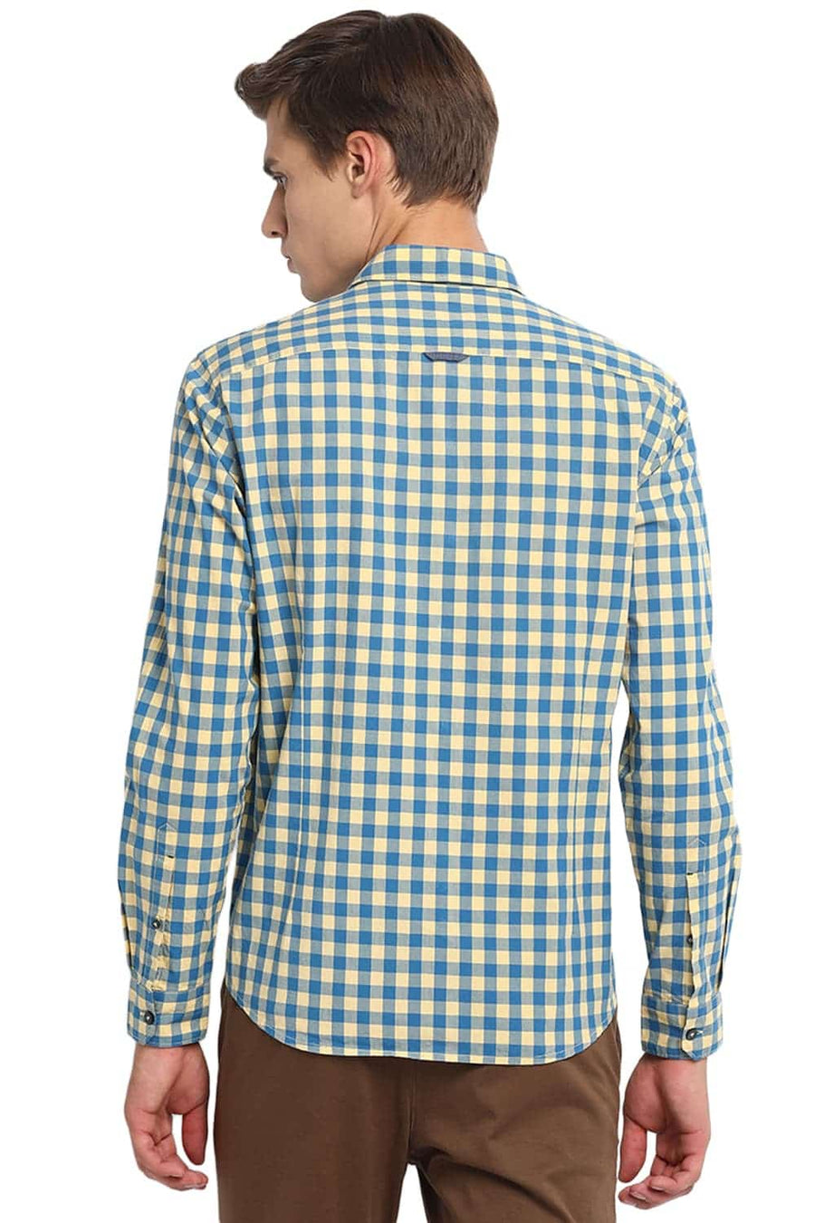 BASICS SLIM FIT BUFF YELLOW CHECKS SHIRT