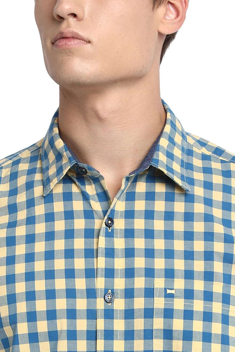 BASICS SLIM FIT BUFF YELLOW CHECKS SHIRT