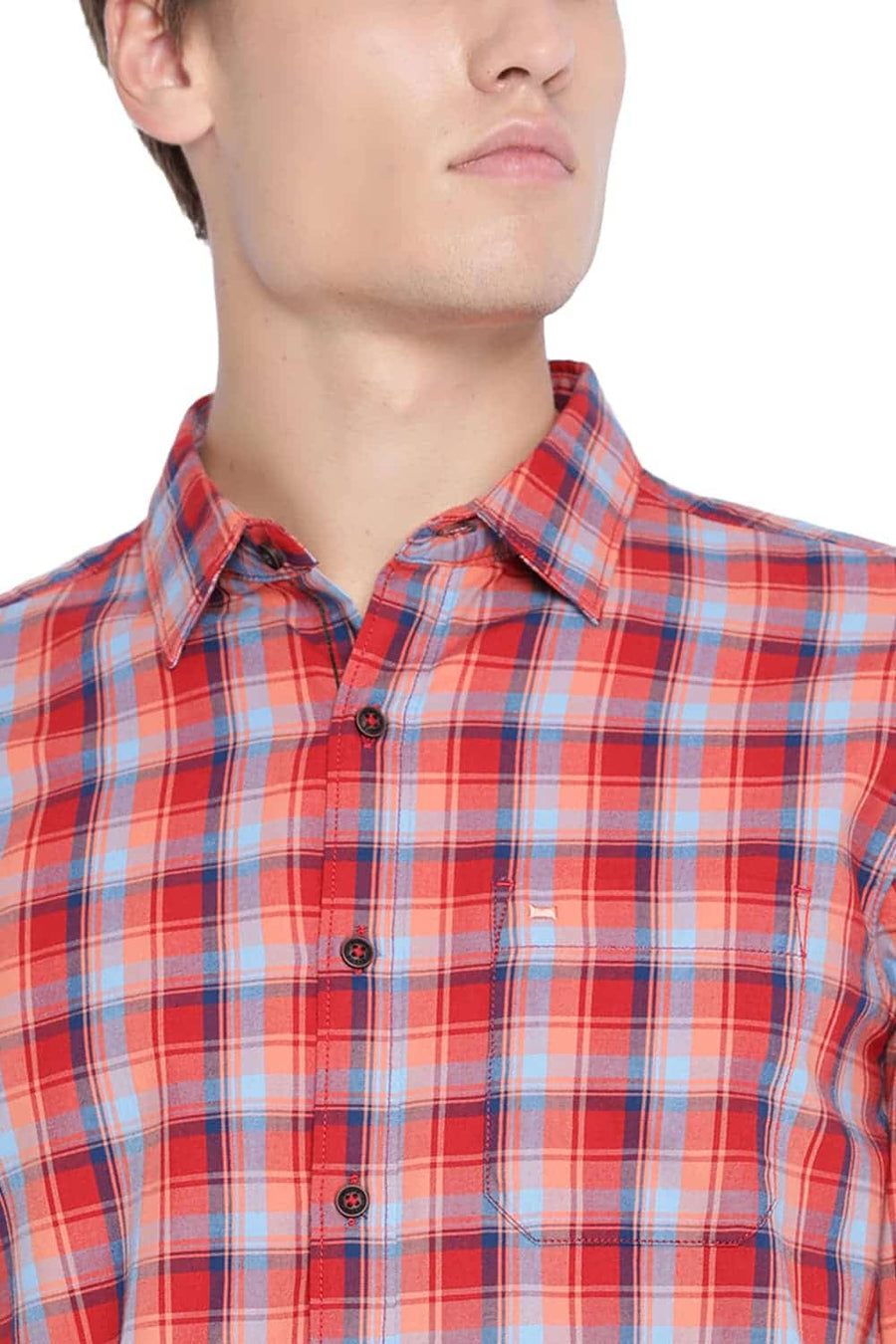 BASICS SLIM FIT GRENADINE RED CHECKS SHIRT