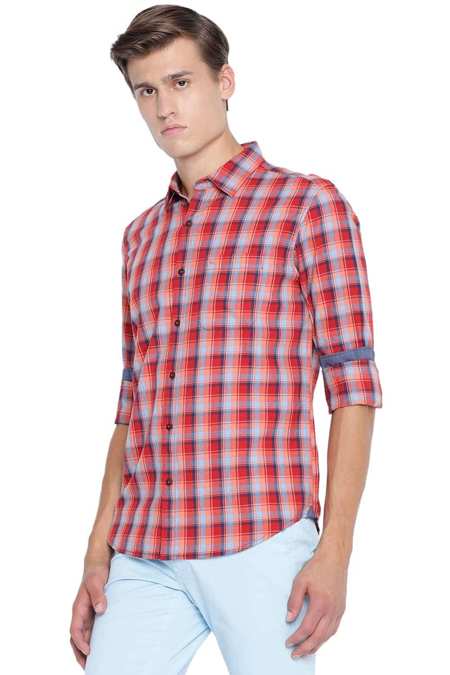 BASICS SLIM FIT GRENADINE RED CHECKS SHIRT