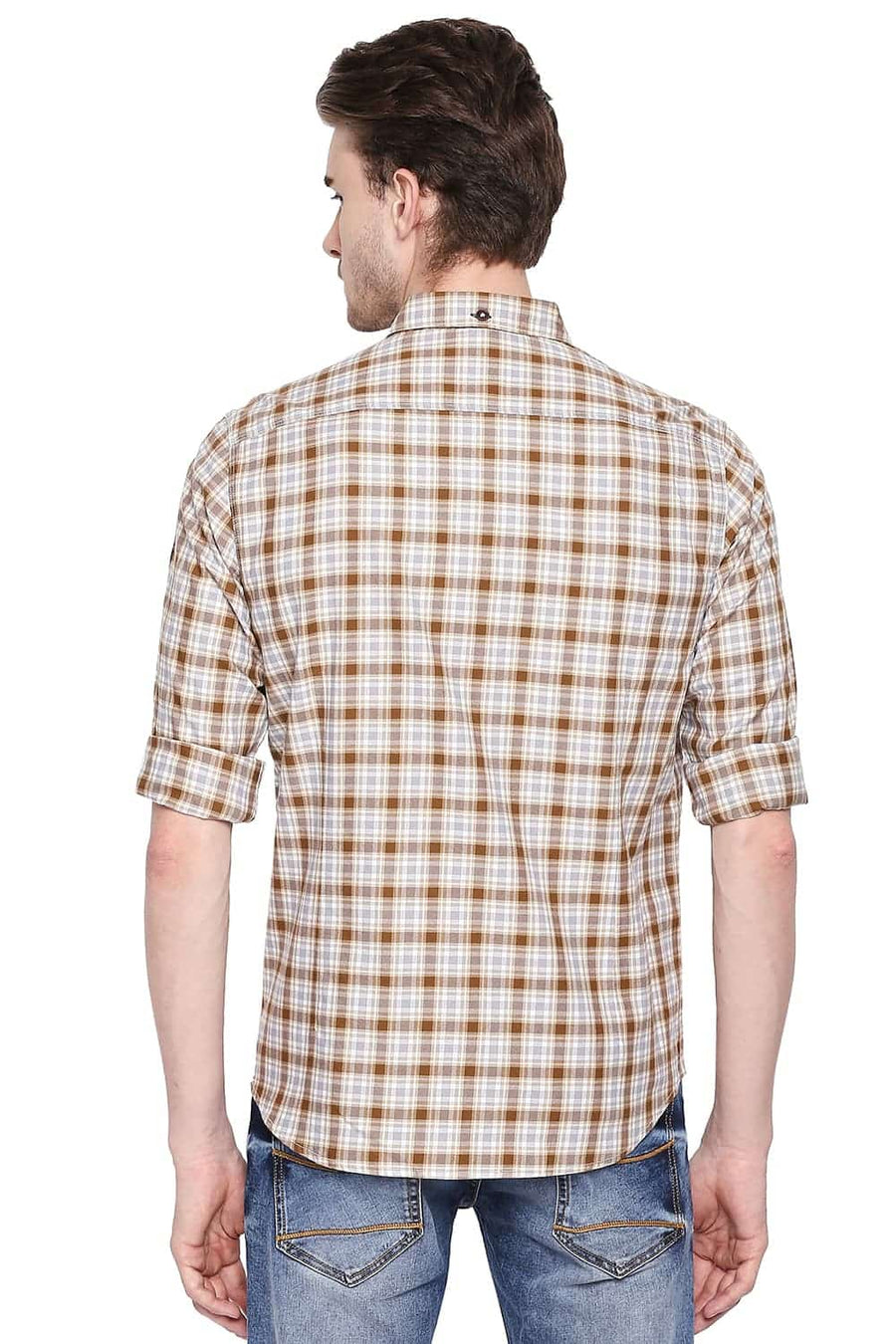 BASICS SLIM FIT BISTRE BROWN CHECKS SHIRT