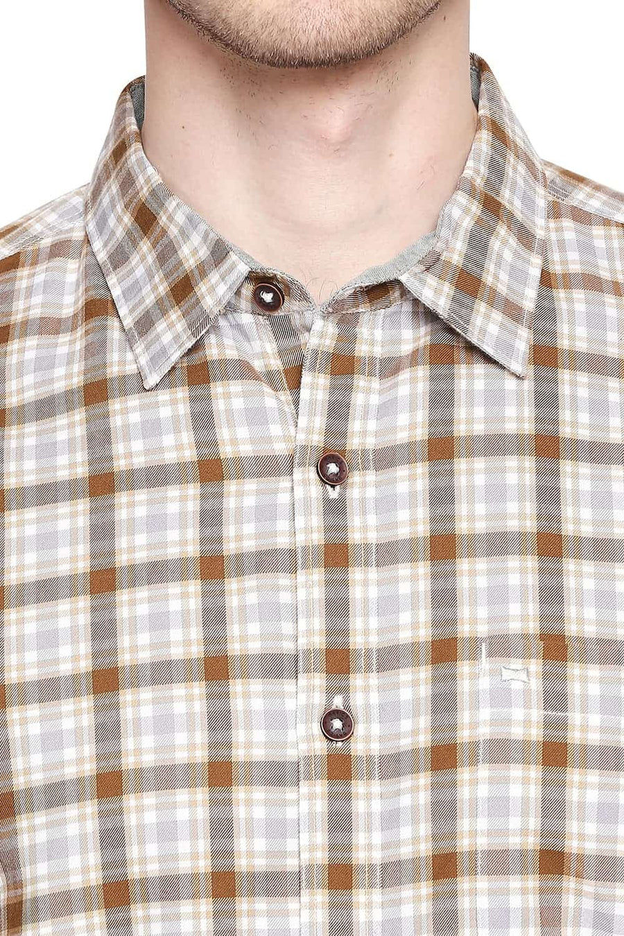 BASICS SLIM FIT BISTRE BROWN CHECKS SHIRT