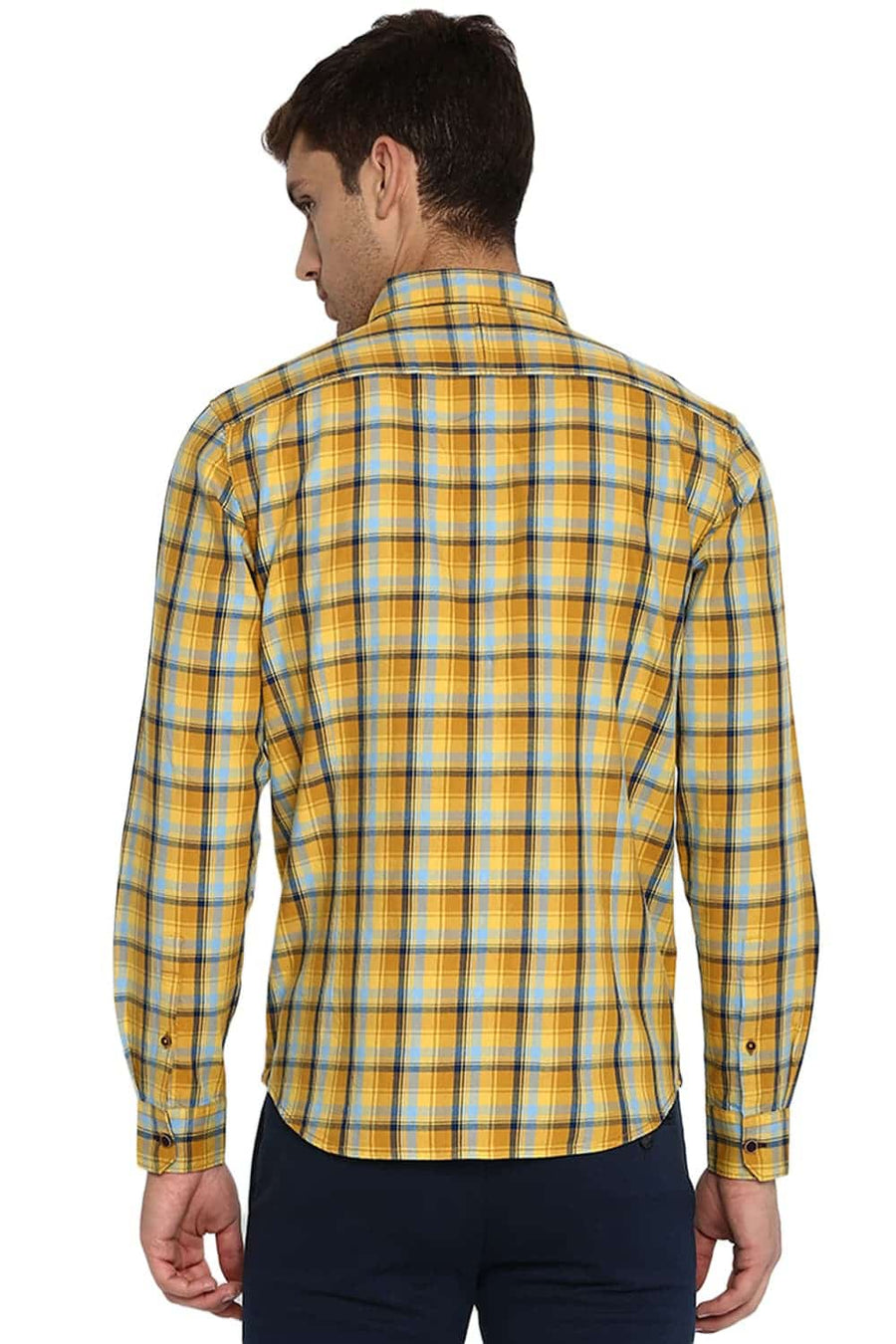 BASICS SLIM FIT MIMOSA YELLOW CHECKS SHIRT