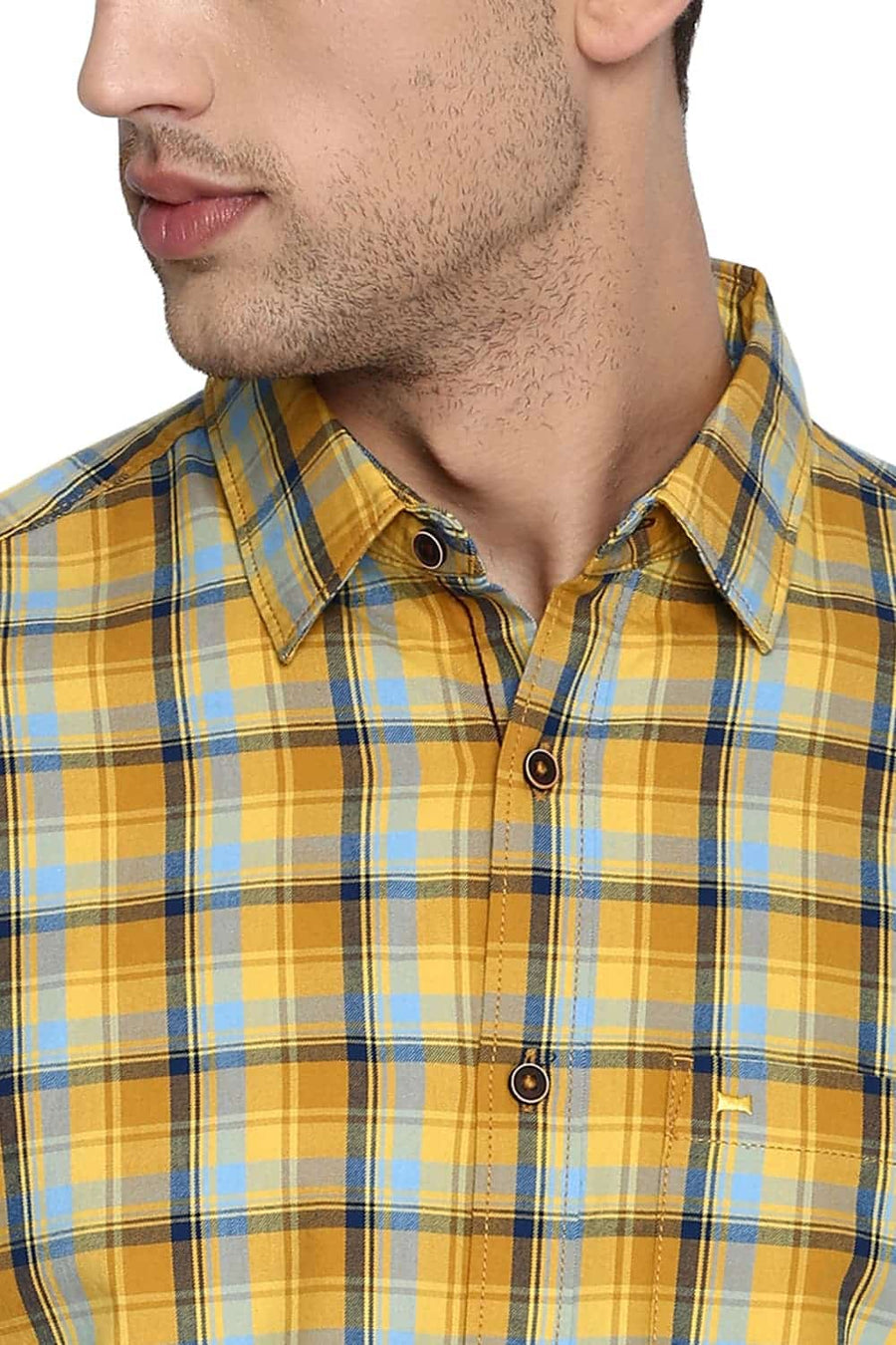 BASICS SLIM FIT MIMOSA YELLOW CHECKS SHIRT