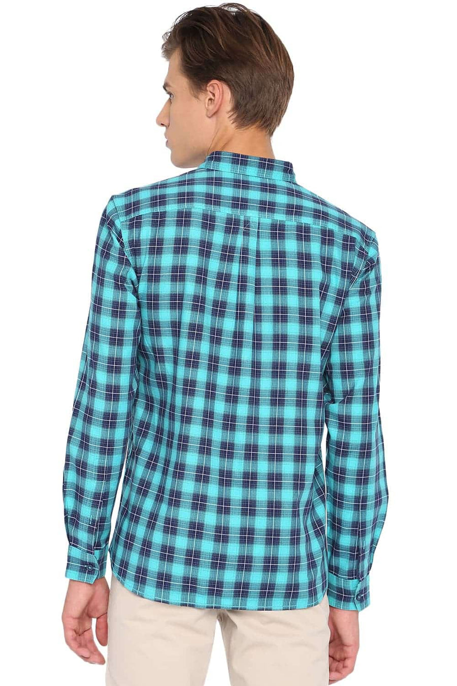 BASICS SLIM FIT CERAMIC AQUA CHECKS SHIRT