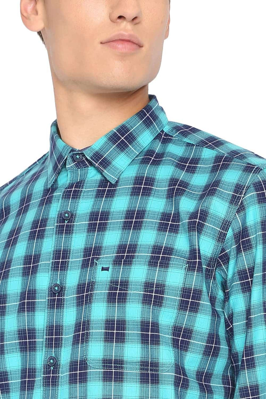 BASICS SLIM FIT CERAMIC AQUA CHECKS SHIRT