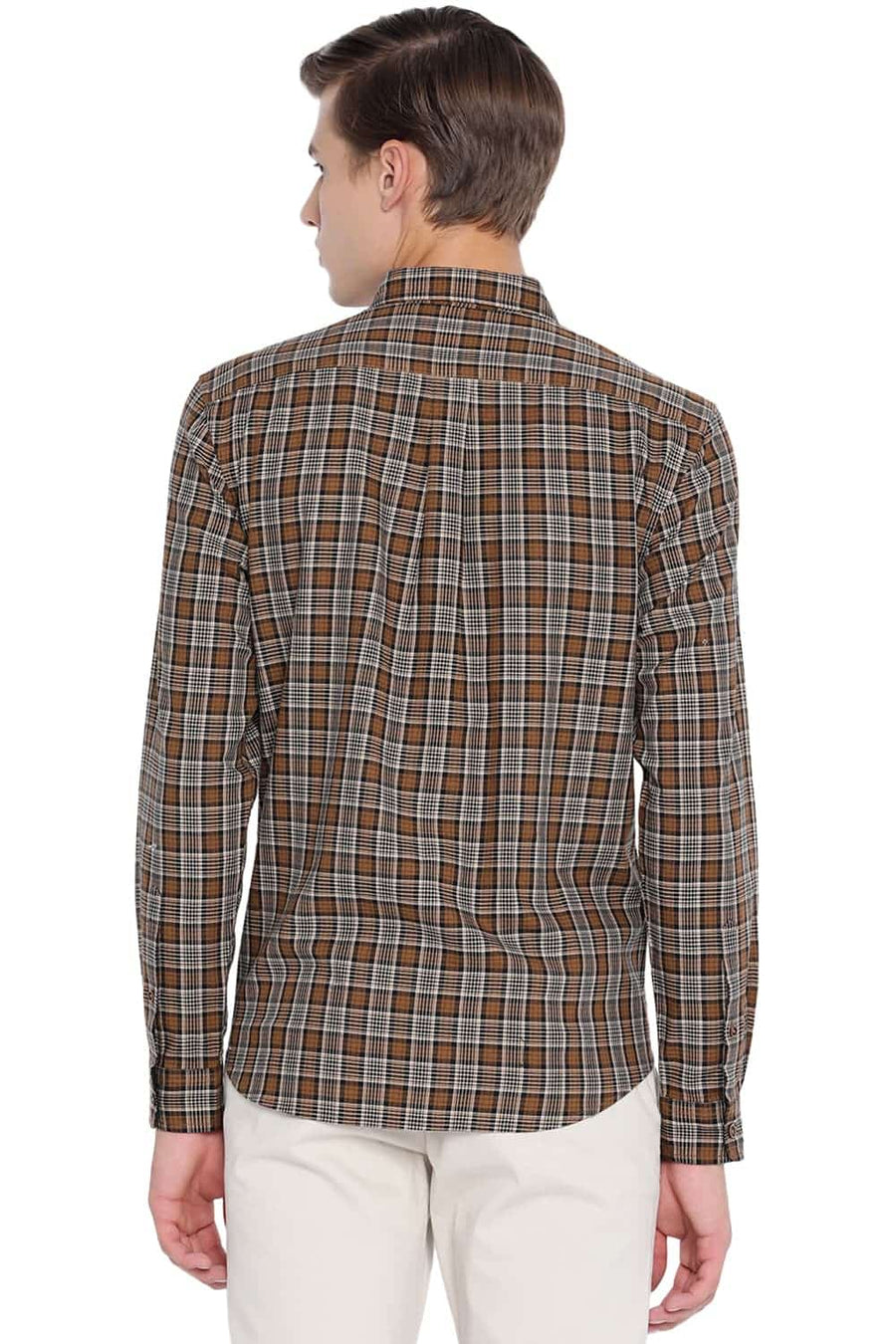 BASICS SLIM FIT CUMIN BROWN CHECKS SHIRT