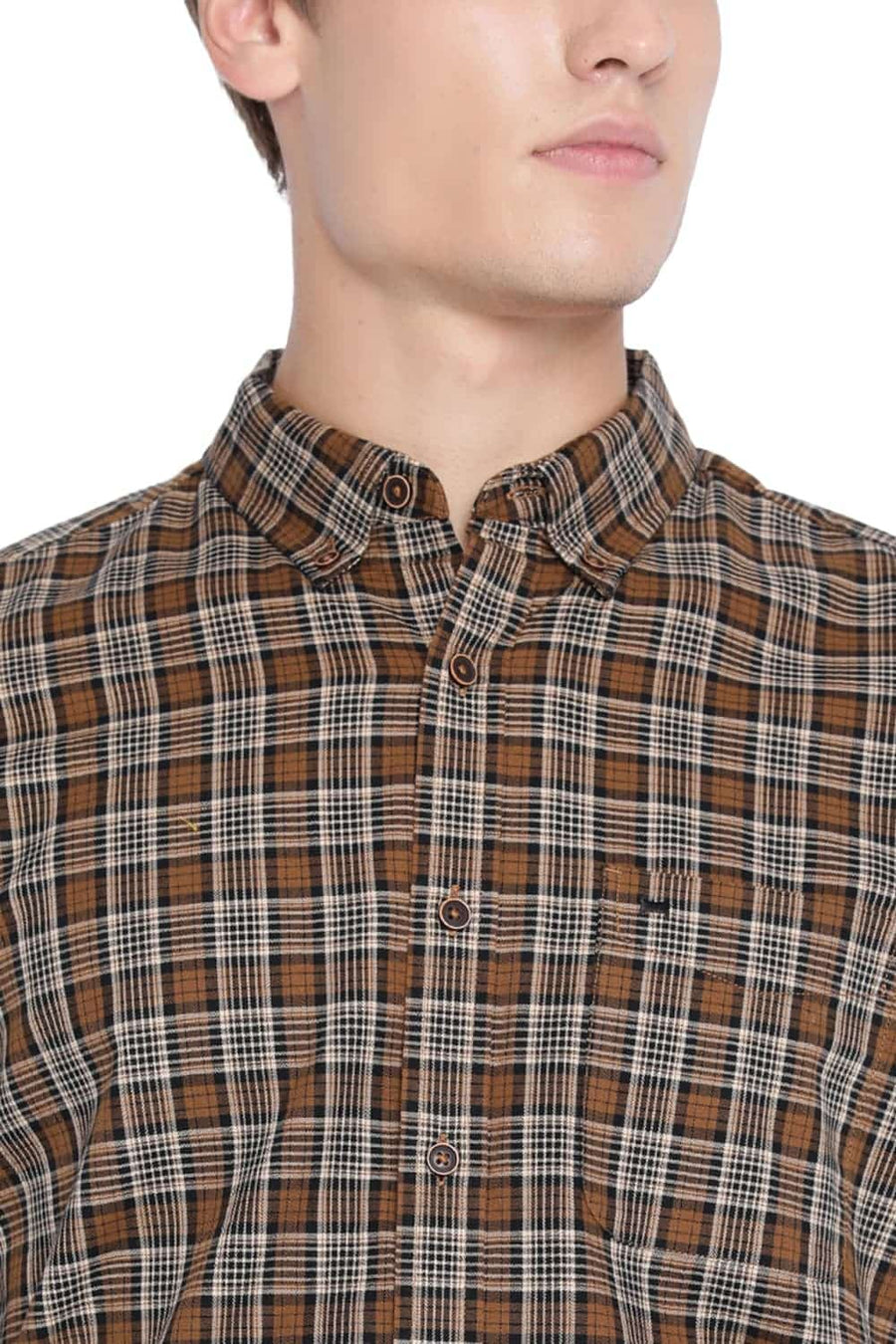 BASICS SLIM FIT CUMIN BROWN CHECKS SHIRT