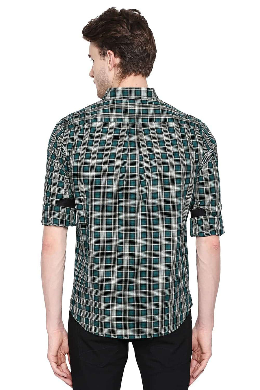 BASICS SLIM FIT ANTIQUE GREEN CHECKS SHIRT