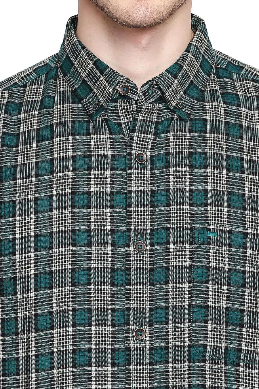 BASICS SLIM FIT ANTIQUE GREEN CHECKS SHIRT
