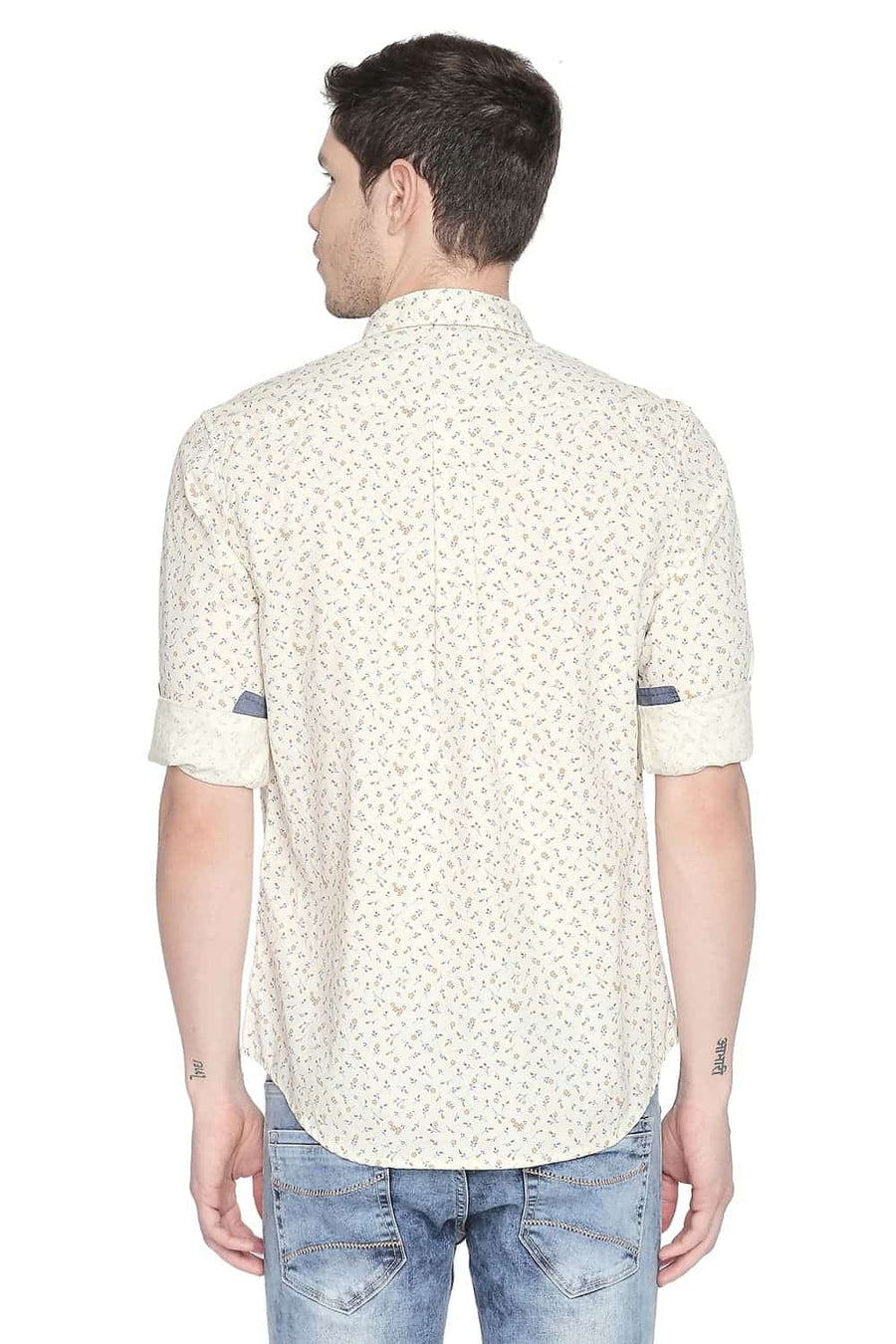 BASICS SLIM FIT MIST YELLOW PRINTED SHIRT