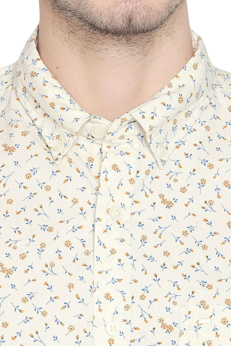 BASICS SLIM FIT MIST YELLOW PRINTED SHIRT