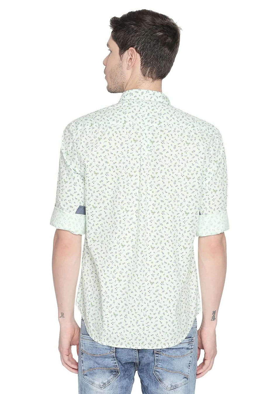 BASICS SLIM FIT PATINA GREEN PRINTED SHIRT