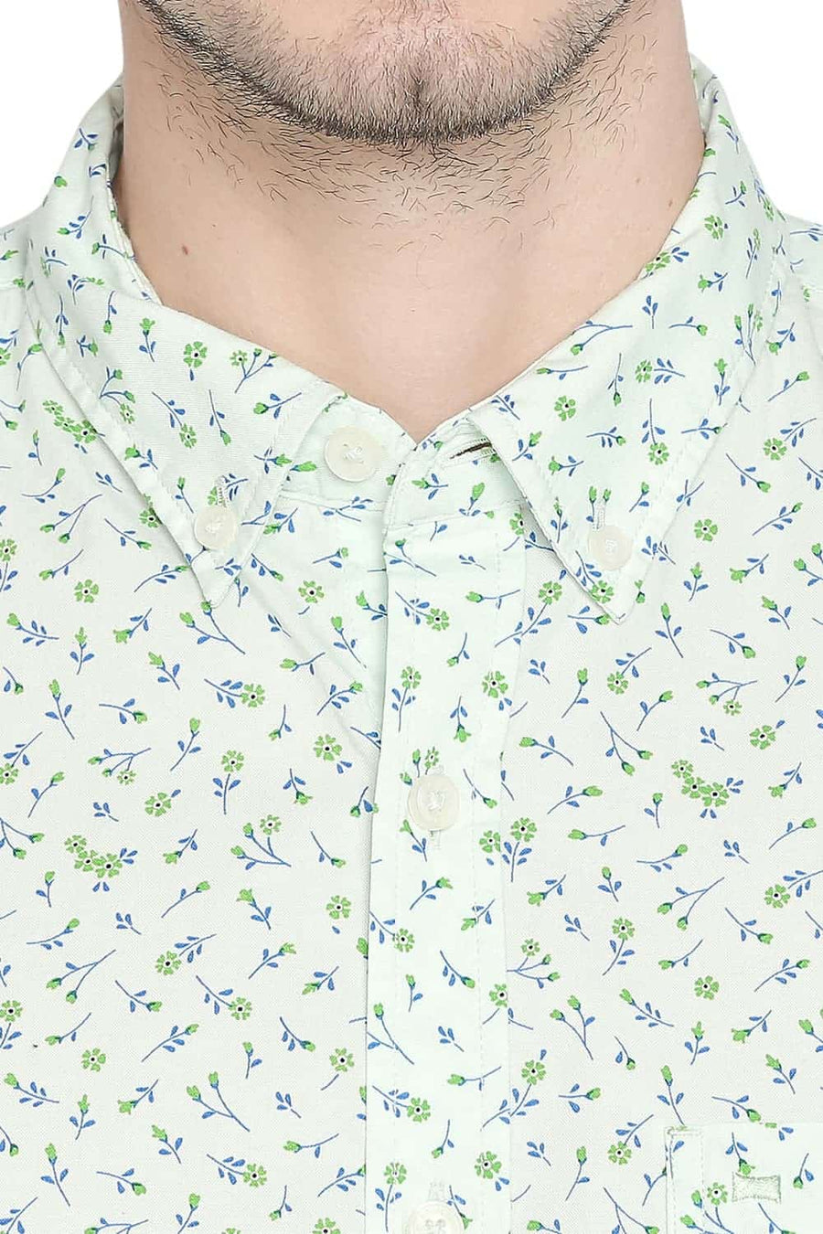 BASICS SLIM FIT PATINA GREEN PRINTED SHIRT