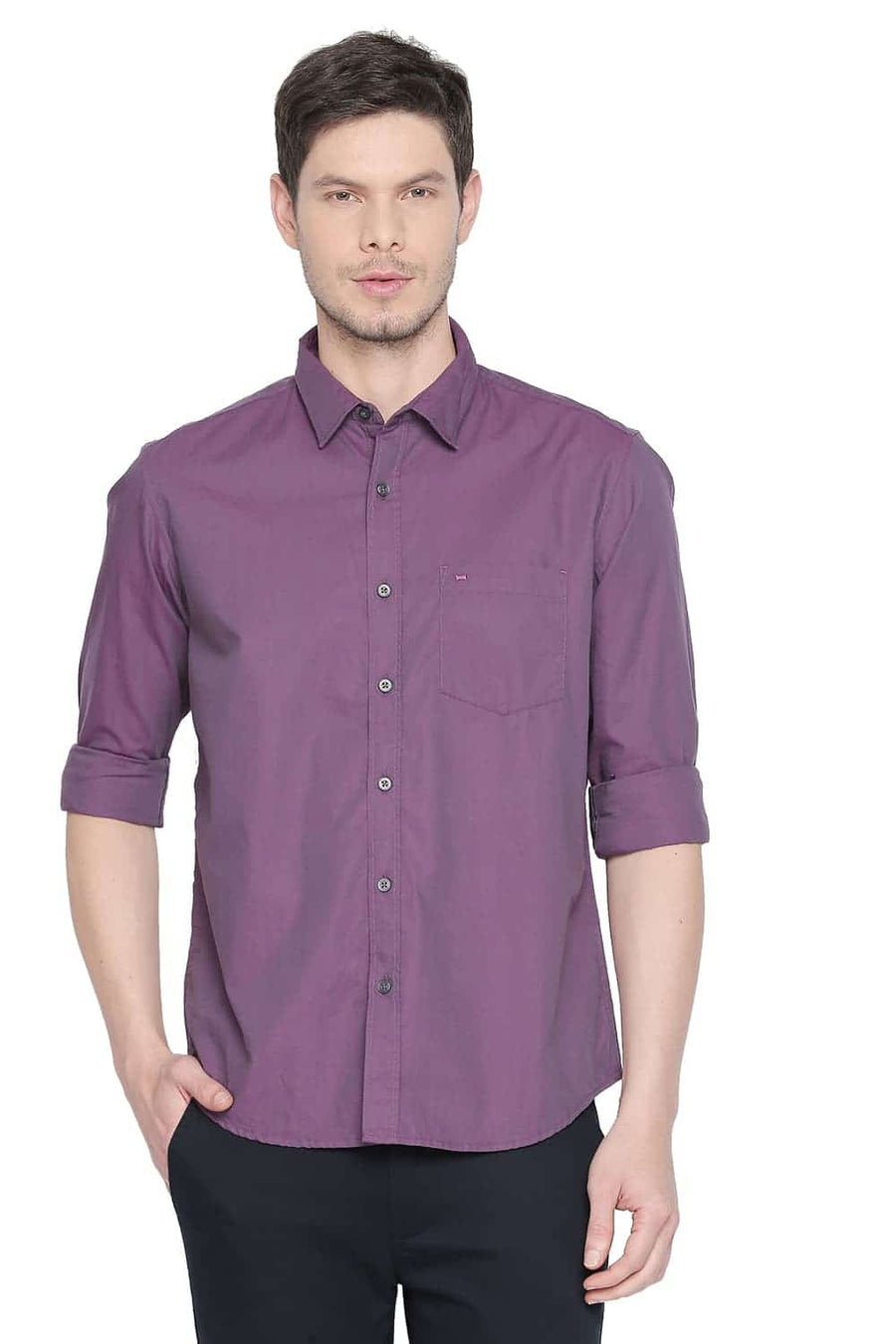 BASICS SLIM FIT PHLOX PINK TWO TONE SHIRT