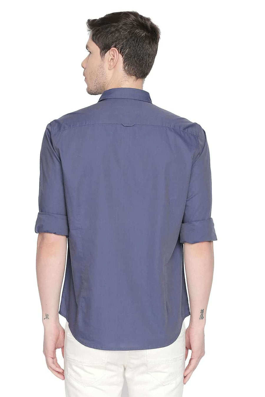 BASICS SLIM FIT COBALT NAVY TWO TONE SHIRT
