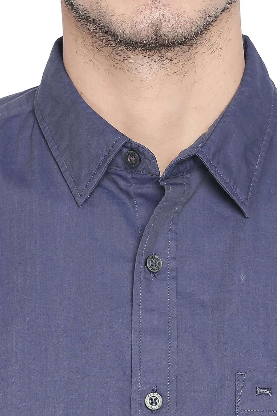 BASICS SLIM FIT COBALT NAVY TWO TONE SHIRT
