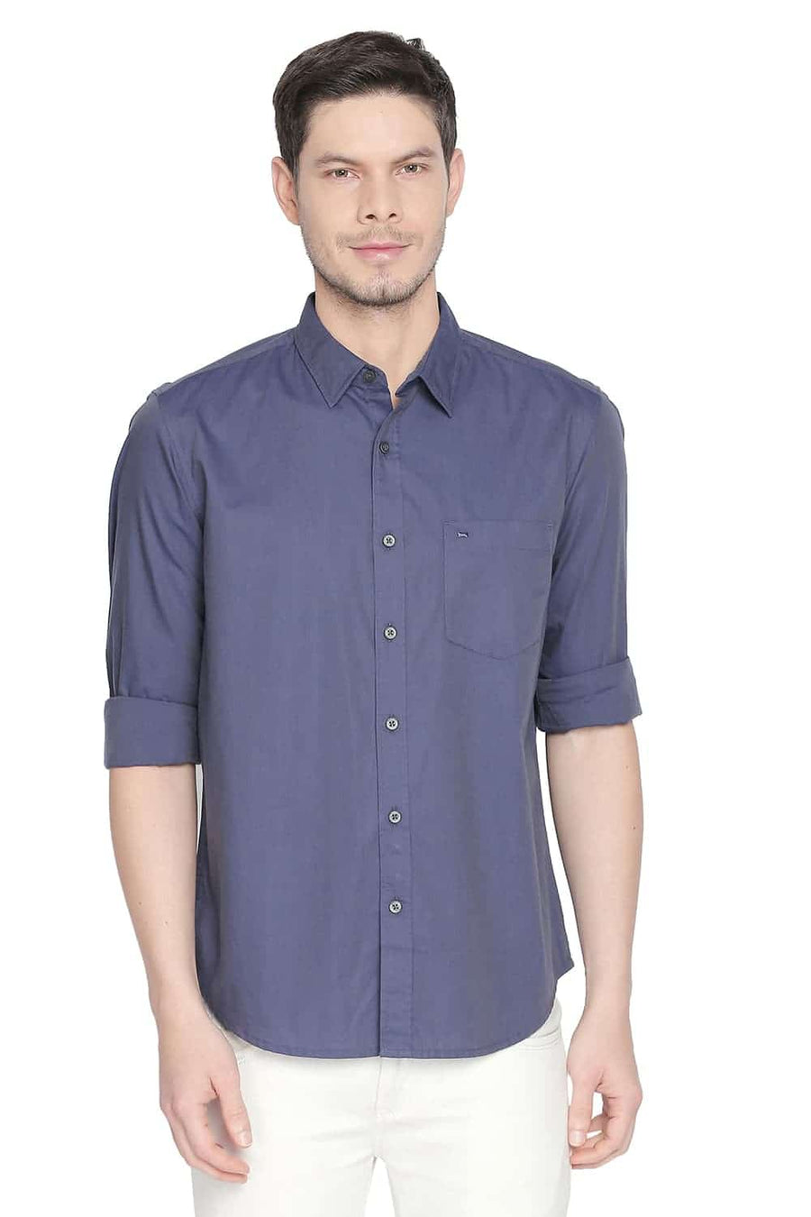 BASICS SLIM FIT COBALT NAVY TWO TONE SHIRT