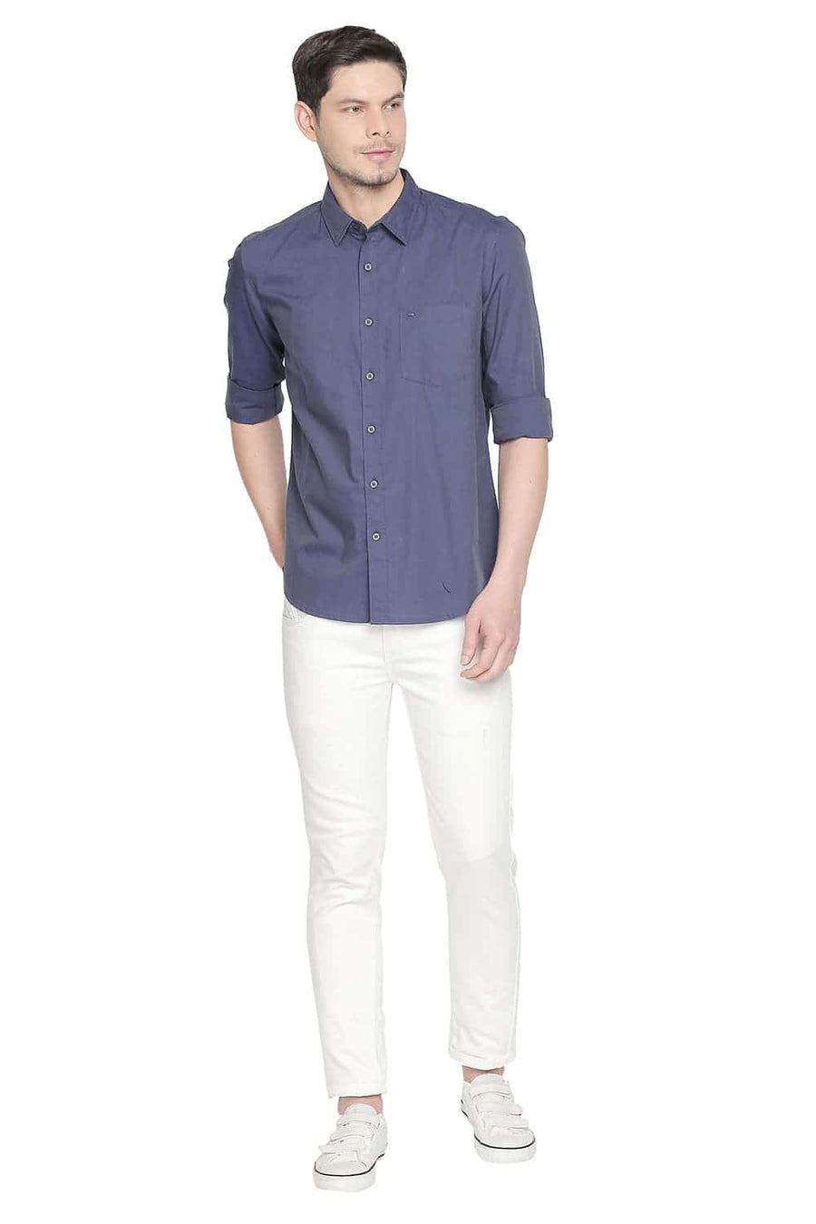 BASICS SLIM FIT COBALT NAVY TWO TONE SHIRT