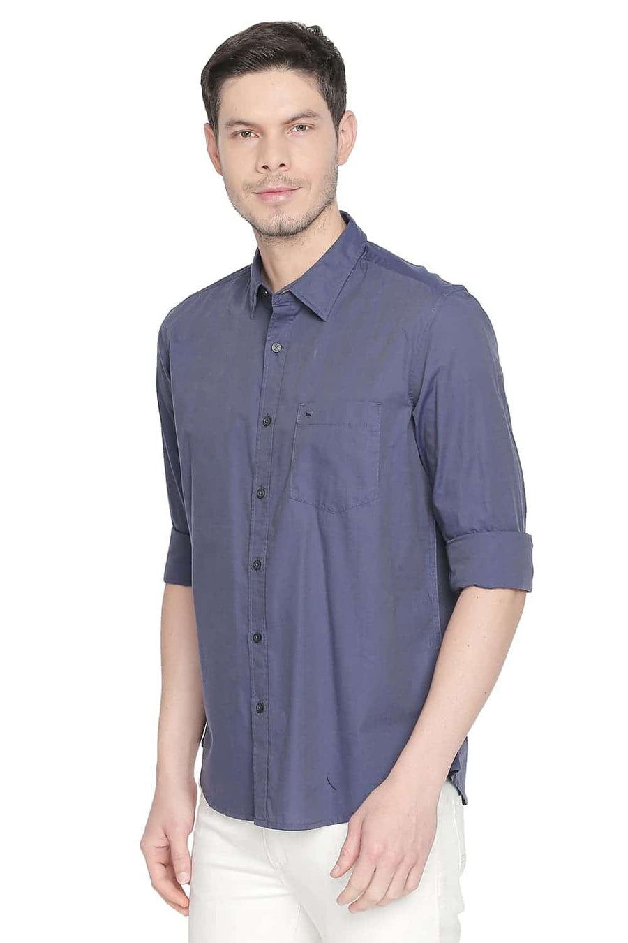 BASICS SLIM FIT COBALT NAVY TWO TONE SHIRT