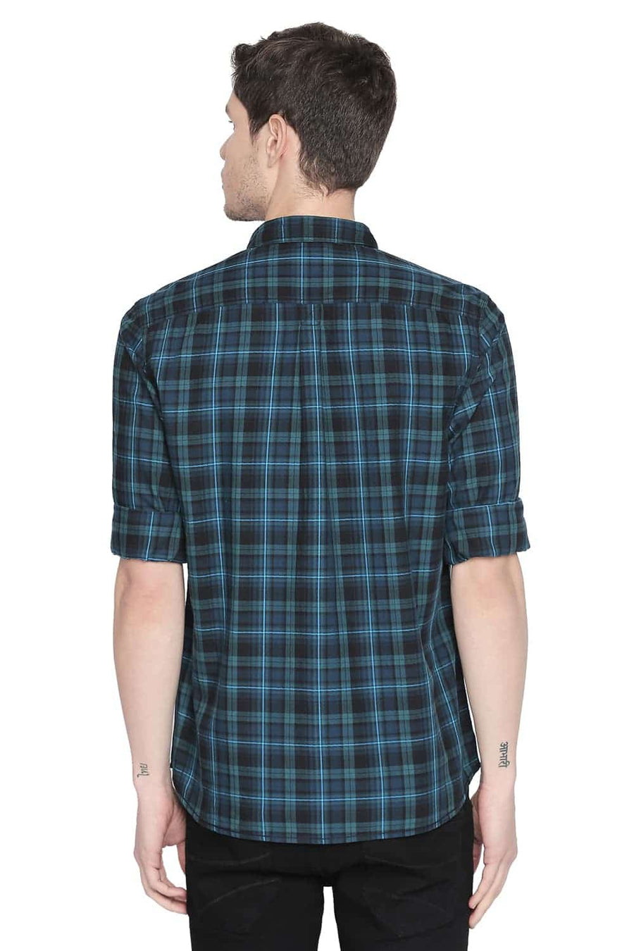 BASICS SLIM FIT HORIZON BLUE CHECKS SHIRT
