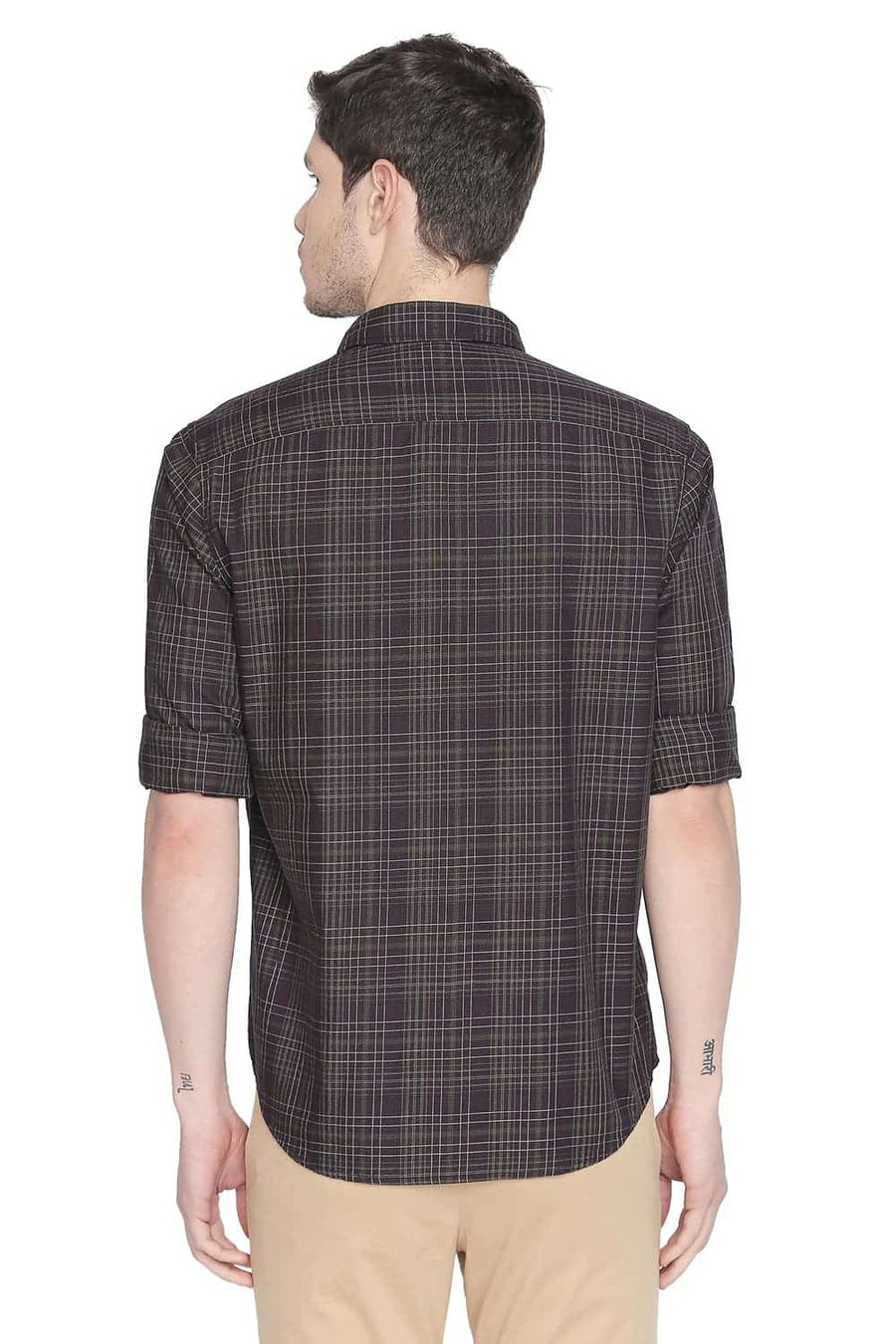 BASICS SLIM FIT RUBY WINE CHECKS SHIRT
