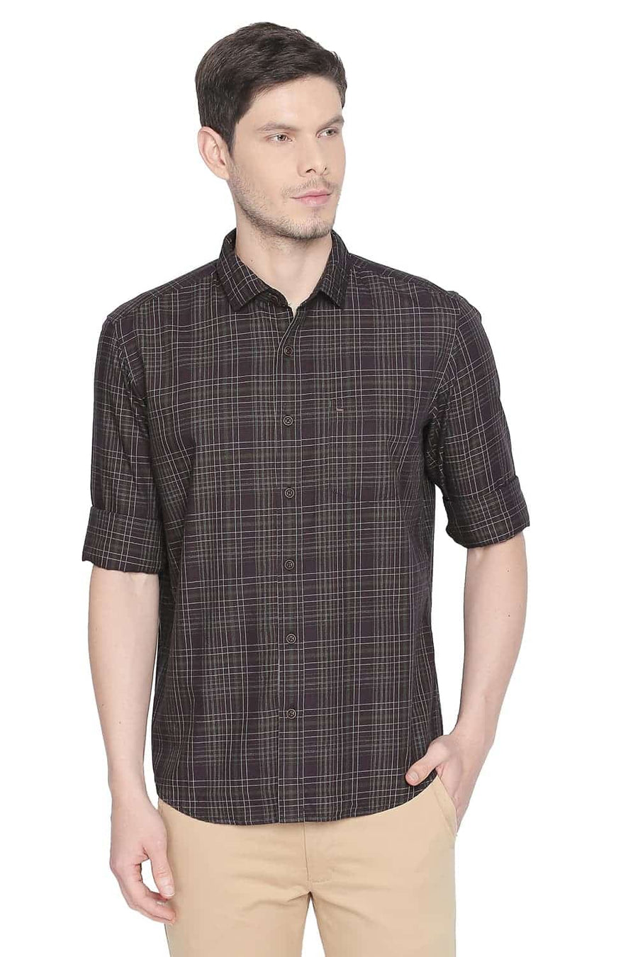 BASICS SLIM FIT RUBY WINE CHECKS SHIRT